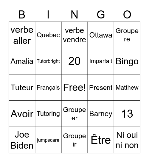 Amalia and Matthew Bingo Card