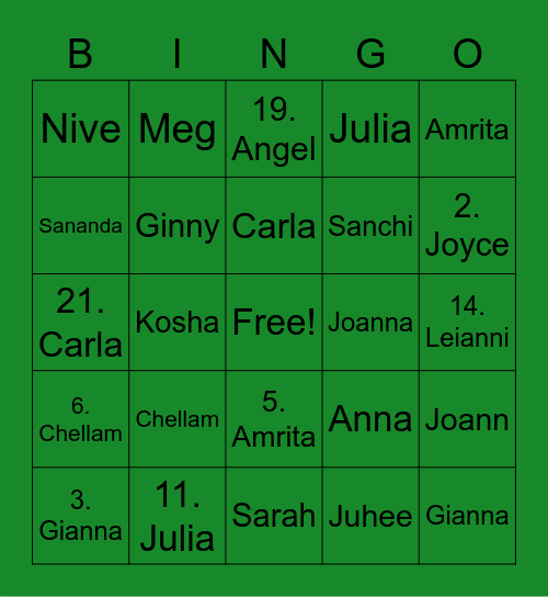LKS Spring Formal Bingo Card