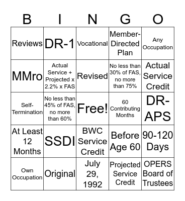 Disability Benefits Bingo! Bingo Card