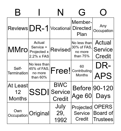 Disability Benefits Bingo! Bingo Card