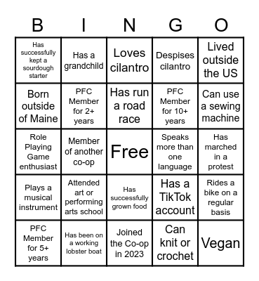 PFC Annual Meeting Bingo Card