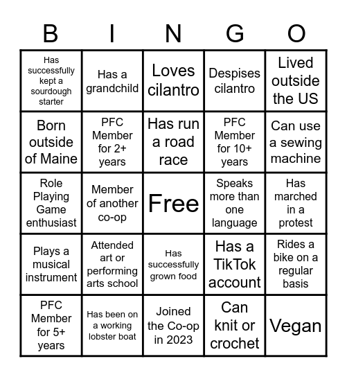 PFC Annual Meeting Bingo Card