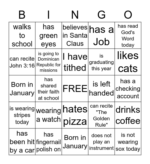 Human Bingo Card