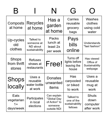 GLOBAL DAY OF ACTION! Bingo Card