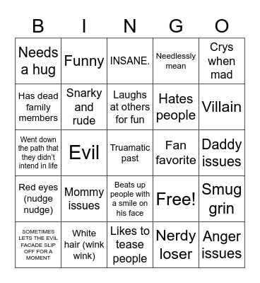 EMOTIONALLY REPRESED CHARACTER Bingo Card