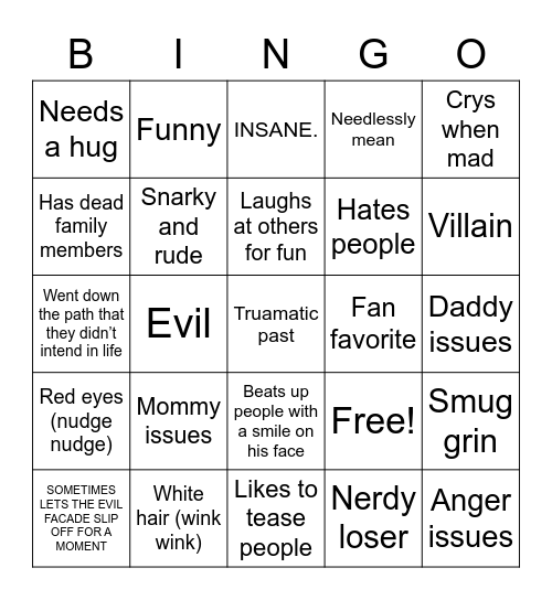 EMOTIONALLY REPRESED CHARACTER Bingo Card