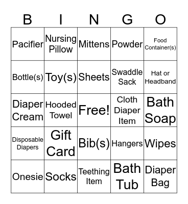 Lex's Baby Shower Bingo Card