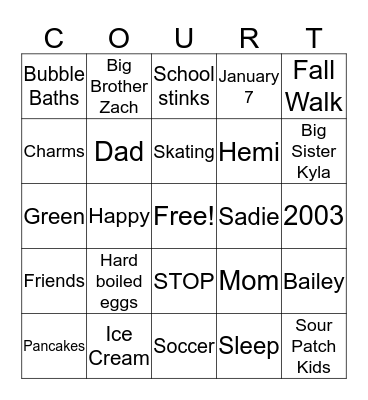Courtney Bingo Card