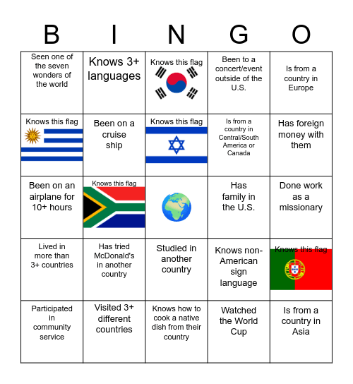 🌏 INTERNATIONAL BINGO 🌍 Bingo Card