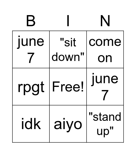 Untitled Bingo Card