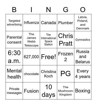 April 19 Current Events Bingo Card
