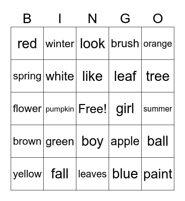 Fall Bingo Card