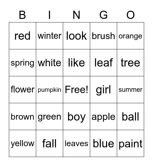 Fall Bingo Card