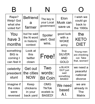 Right Wing Soy Bingo Card