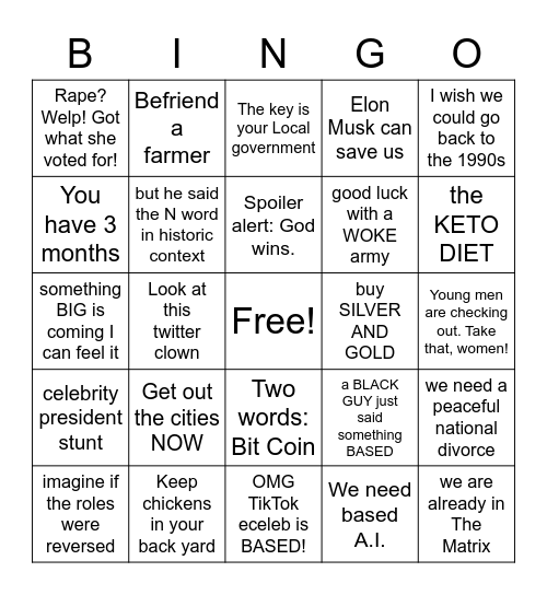 Right Wing Soy Bingo Card