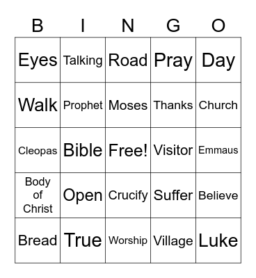 On the Road to Emmaus Bingo Card