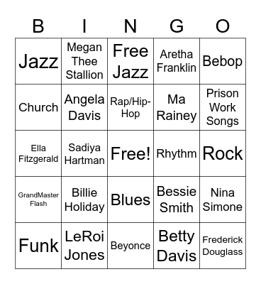 African American Music Bingo Card