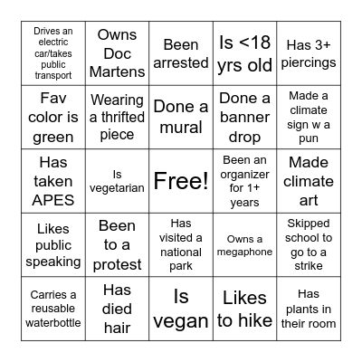 Climate Summit Bingo Card