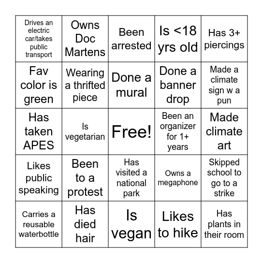 Climate Summit Bingo Card