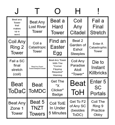 jtoh bingo Card