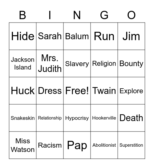 Huck Finn 8-11 Bingo Card