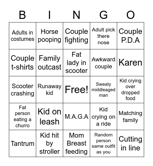 Untitled bingo card