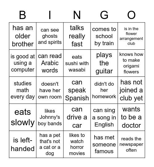 Find Someone Who.... Bingo Card