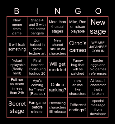 東方 19 Bingo Card