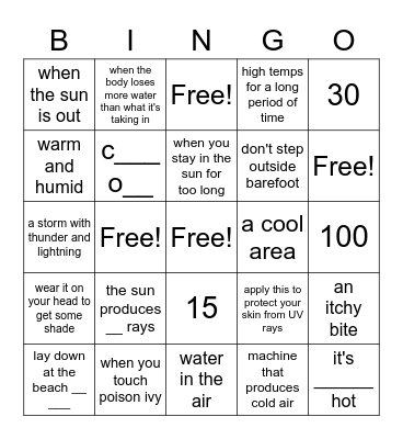 SUMMER WEATHER AND SAFETY Bingo Card