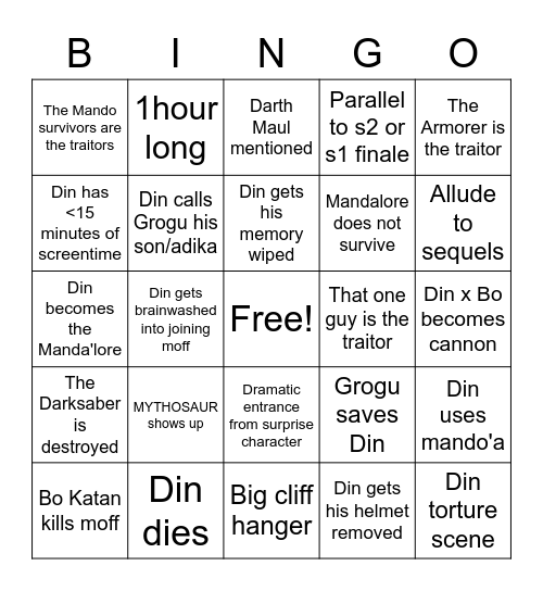 Mando season finale Bingo Card