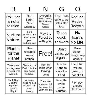Creatives - Earth Month Bingo Special Bingo Card