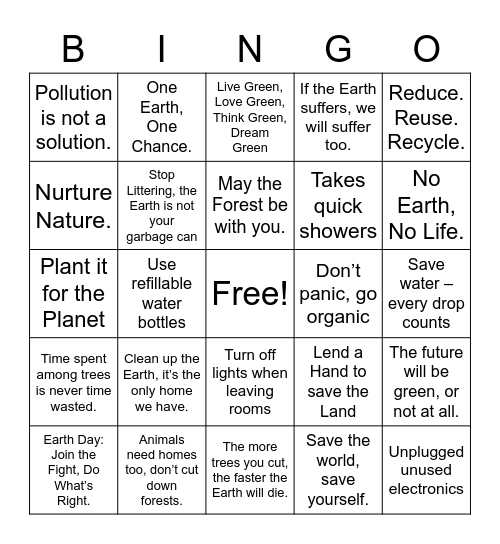 Creatives - Earth Month Bingo Special Bingo Card