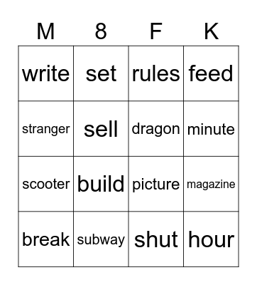 M8 U6-U9 Bingo Card