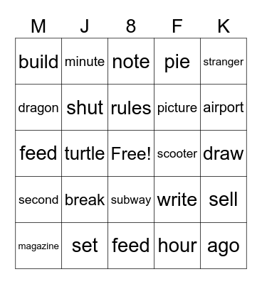 M8 U6-U9 Bingo Card