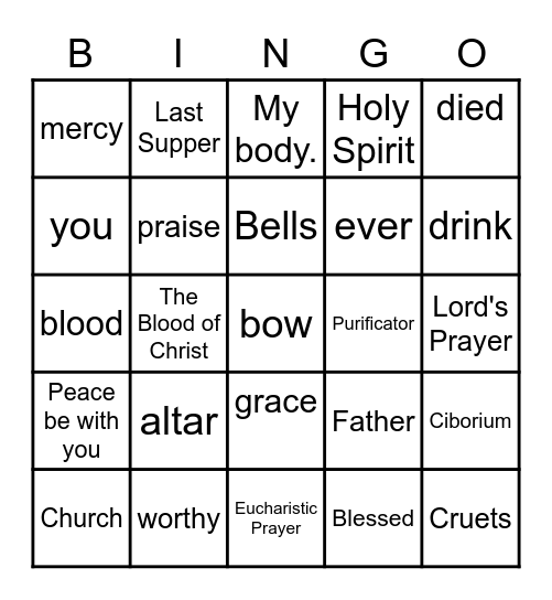 Holy Communion Bingo Card