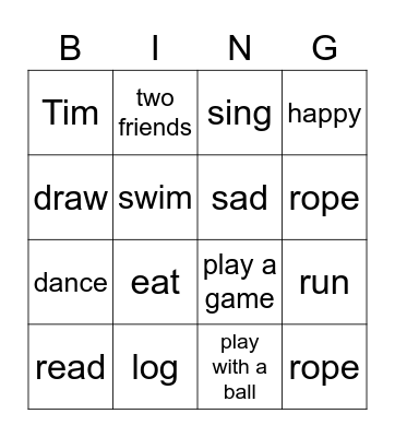 Two Friends Bingo Card