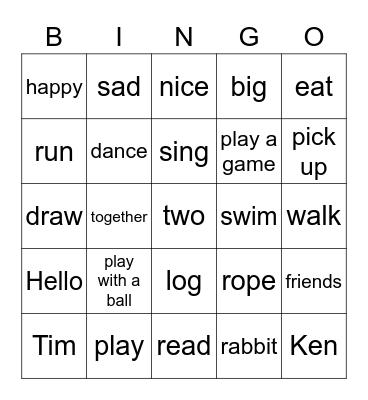 Two Friends Bingo Card