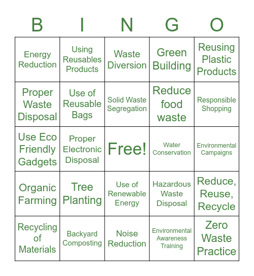 Eco-Friendly Bingo Card