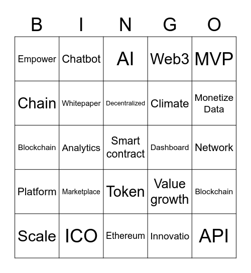 Blockchain Bullshit Bingo Card