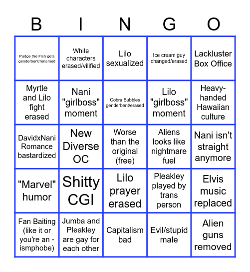 Lilo and Stitch Remake Bingo Card