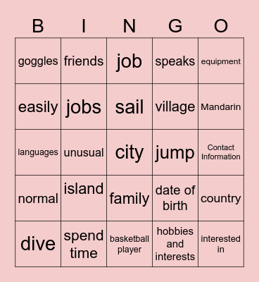 Unit 1 Vocabulary Bingo Card