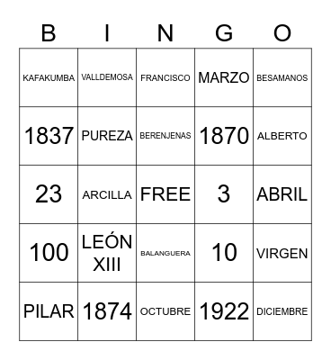 MUSICAL CENTENARIO Bingo Card