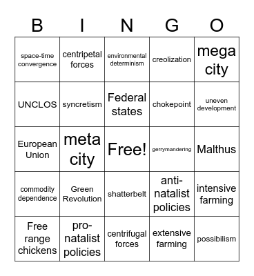 AP HG Review Bingo Card