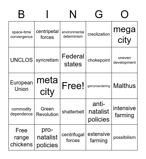 AP HG Review Bingo Card