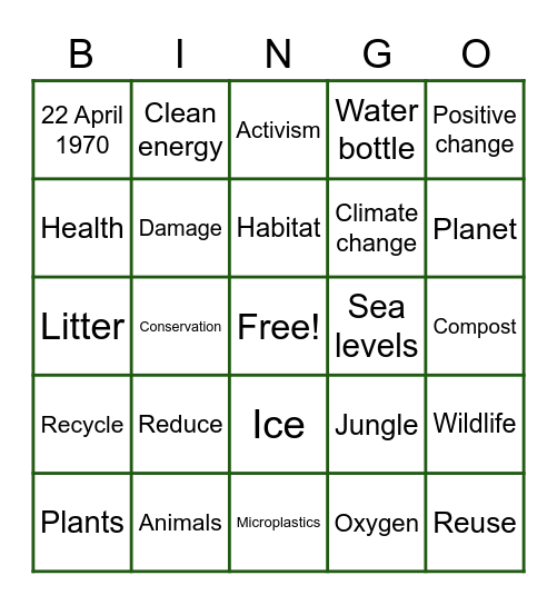 Earth Day Bingo Card