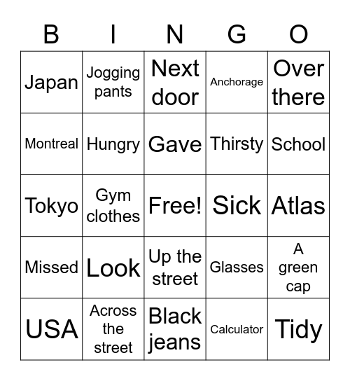C3 Lesson 5 Book E Bingo Card