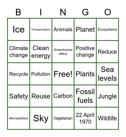 Earth Day Bingo Card