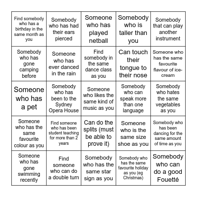 Student Teacher Bingo Card