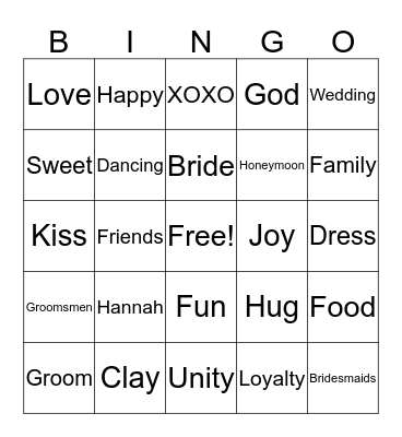 Hannah's Lingerie Shower Bingo Card