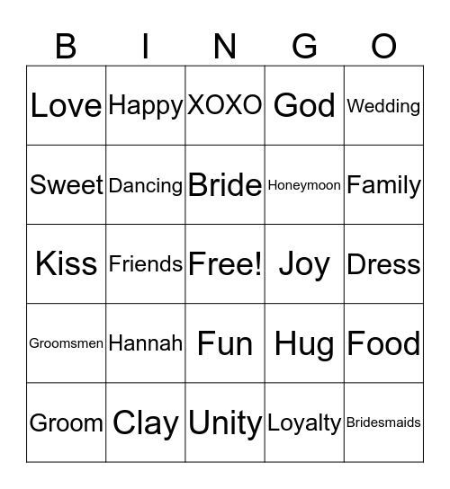 Hannah's Lingerie Shower Bingo Card